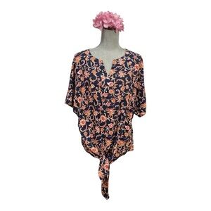 Marc New York Andrew Marc Blouse floral tie waist blue and pink colors sz L